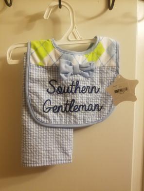 Southern Gentleman bib and burp cloth