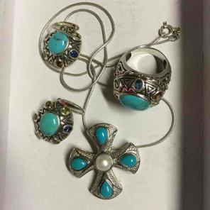Turquoise 925 Silver ring earrings neckl