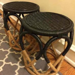 Black and Tan wicker end tables