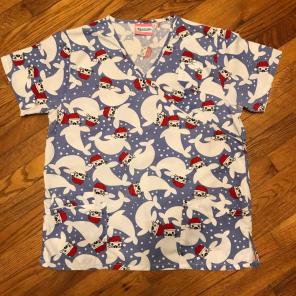 SCRUBS SIZE L - Seals wearing Santa Hats