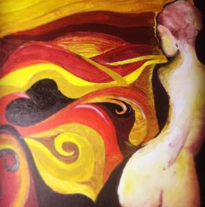 Back View Of Naked Woman Painting