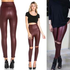 L Burgundy Leather Leggings Slimming