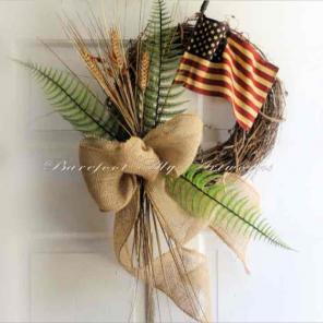 Antiqued Patriotic Wreath~Flag~Burlap