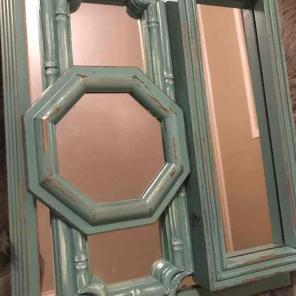 Lot of 4 blue mirrors large and small