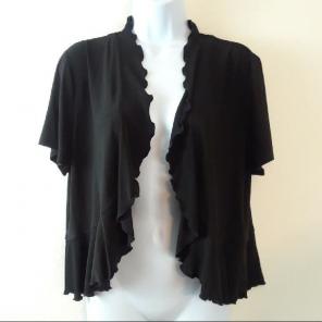 CATO BLACK OPEN FRONT RUFFLE JACKET