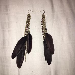 Gold And Black Feather Dangle Earrings