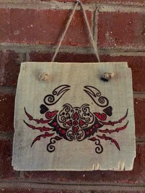 Woodburned & Handpainted Crab sign