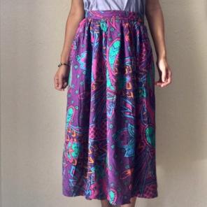 Vintage Abstract Floral Midi Skirt