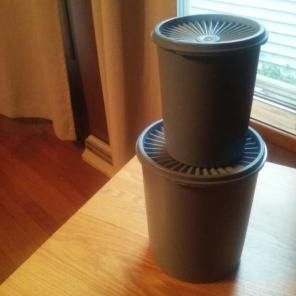 2 Vintage blue Tupperware canisters