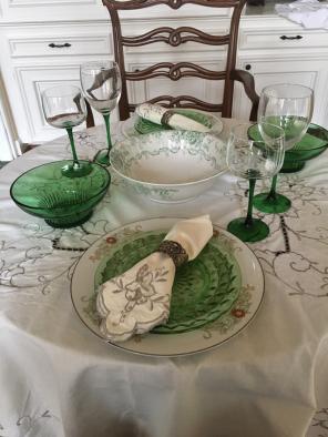 4 Green Depression Plates