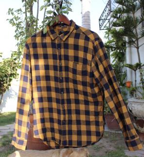 Yellow And Navy Blue Checkered Flannel