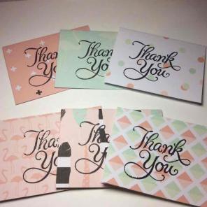 SALE Flamingo pink green thank you cards