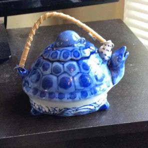 Antique Blue and White Turtle Teapot