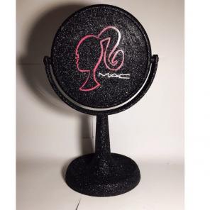 Round Desktop Makeup Mirror Black Glitte