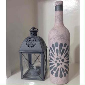 Shabby chic wine bottle vase decor