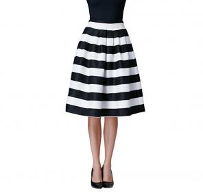Striped High Waist Pleated Midi Skirt
