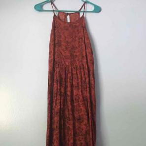 Red and black hi low hem midi dress