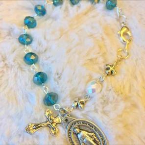 Teal and white rosary bracelet