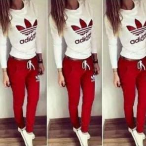 Medium red n white adidas sweatshirt set