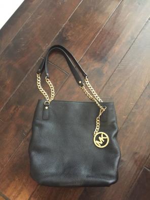 Michael Kors Medium Black Bucket, Gold