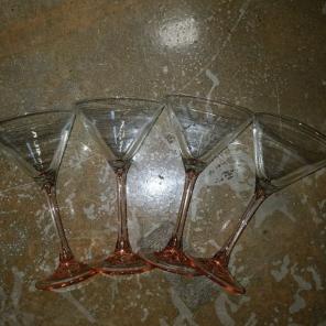 4 vintage pink glass martini glasses