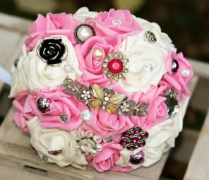 Pink and White Brooch Wedding Bouquet