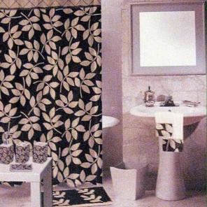 Shower Curtain Black & Taupe Leaf Print