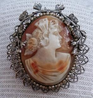 Antq Silver Carved Cornelian Shell Cameo