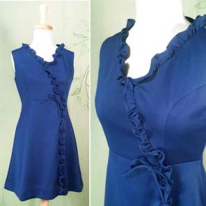 NOS Vintage Mod 60s blue wrap mini dress