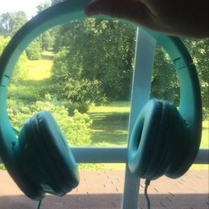 Aqua Headphones With Golden Decals