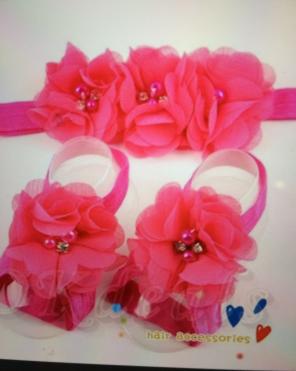 Pink Barefoot Flower Sandals Set BN