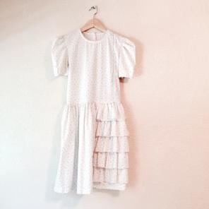 Vintage White Floral Party Dress Ruffles