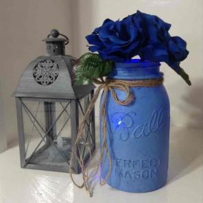 Blue flower mason jar vase