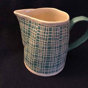Grace teal and cream pitcher w/Rae Dunn