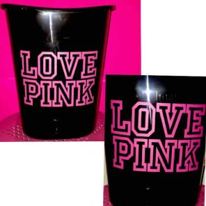 NEW "LOVE PINK" CUSTOM TRASH CAN black