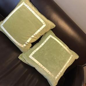 2 Vintage Green Velvet Pillow Covers