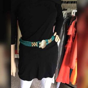 Vintage Corded Seashell Belt-Teal