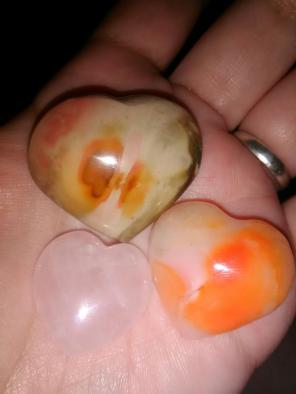 3pc Quartz Hearts Jasper Carnelian Rose