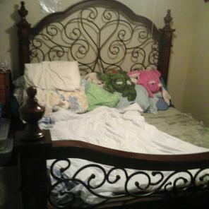 California king iron cherry wood bed