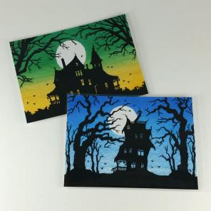 2 ACEO ATC Prints Spooky Haunted Houses