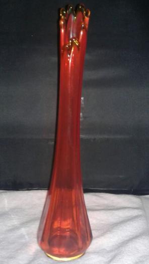 Narrow, ruby red,yellow tip, flower vase