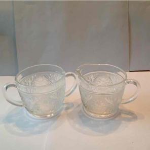 Glass Flower Sugar and Creamer Set