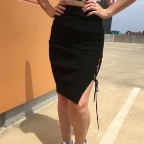 Lace Up Slit Skirt