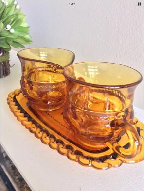 Amber Indiana Glass Cream/Sugar/Tray Set