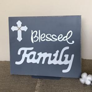 Rustic Blessed Family Wood Decor Sign