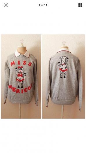 Vintage Folky Cow Pullover Sweatshirt