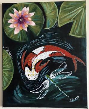 Koi Fish And Dragonfly Acrylic Painting