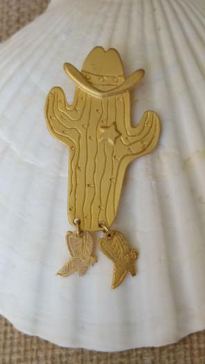 Vintage JJ Jonette Brooch Signed Cactus