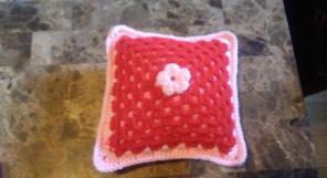 Pink And Red Crochet Flower Pillow