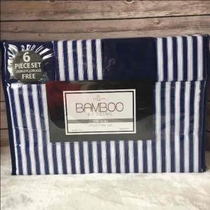 New Queen Navy & White 6pc Sheet set